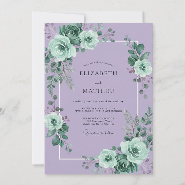 Invitación Boda con borde floral de lavanda (Anverso)