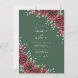 Invitación Boda con borde floral rico de Borgoña