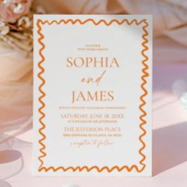 Invitación Boda con borde ondulado de naranja cítrica caprich