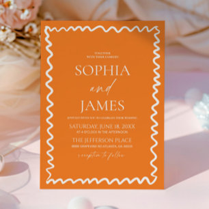 Invitación Boda con borde ondulado de naranja cítrico caprich