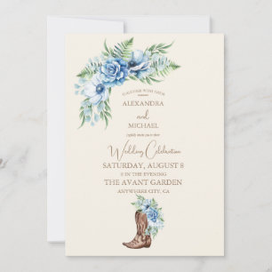 Invitación Boda con Botas Vaqueras Occidentales de Florales e