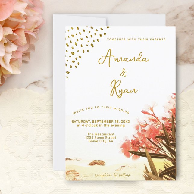 Invitación Boda con Brillo de Flores de Adelfa Naranja en la  (Subido por el creador)