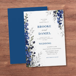 Invitación Boda con Brillo de Plata y Delfinium de Marina Mod