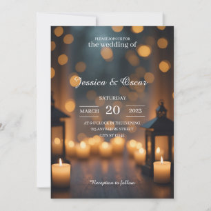 Invitación Boda con brillo de velas, bokeh y farolillos
