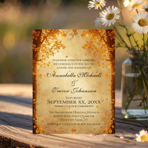 Invitación Boda con brillo romántico de bosque otoñal