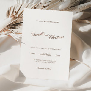 Invitación Boda con Caligrafía de Marfil Elegante y Marrón Cá