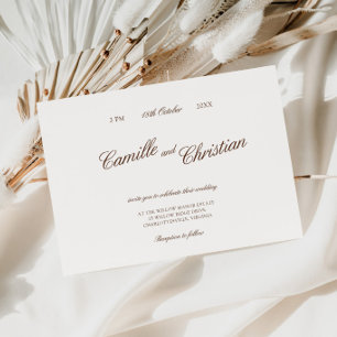 Invitación Boda con Caligrafía de Marfil Elegante y Marrón Cá