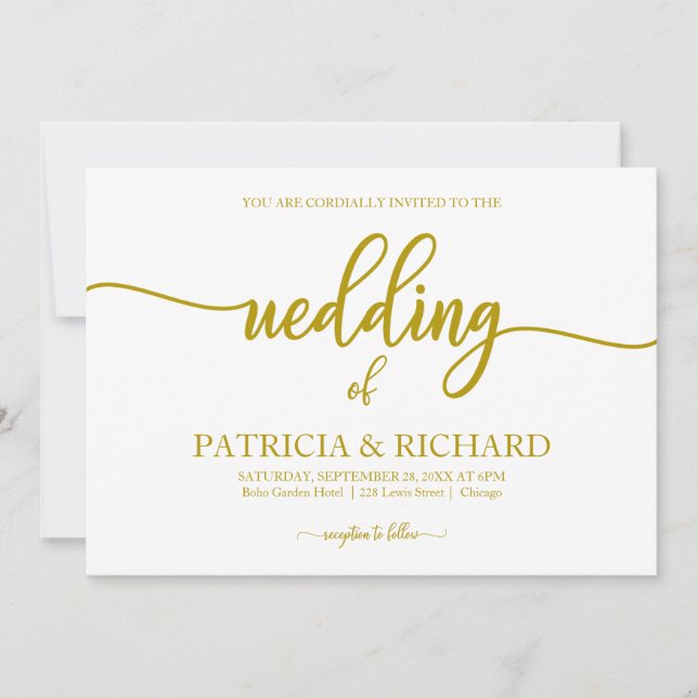 Invitación Boda con Caligrafía Dorada Elegante (Anverso)