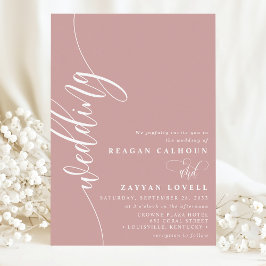 Invitación Boda con Caligrafía Elegante en Rosa Polvorienta