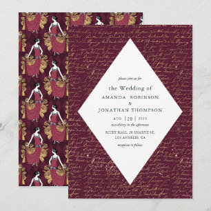 Invitación Boda con caligrafía temática de París en burgundy