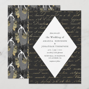 Invitación Boda con caligrafía temática de París en negro y d