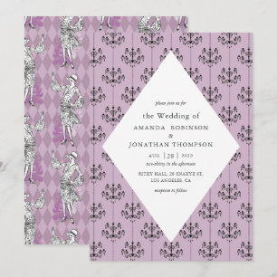 Invitación Boda con caligrafía temática de París en púrpura y