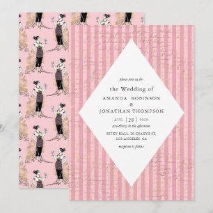 Invitación Boda con Caligrafía Temática de París en Rosa y Do