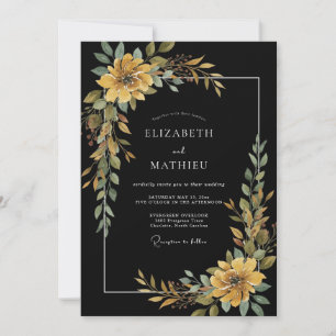 Invitación Boda con Carbón y Hojas Pintadas a Mano en Ocre