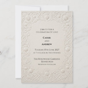 Invitación Boda con Cardo Celta en Marfil Realzado