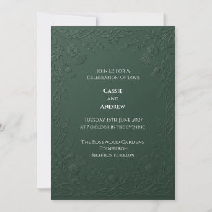 Invitación Boda con Cardo Celta Verde Oscuro Realzado