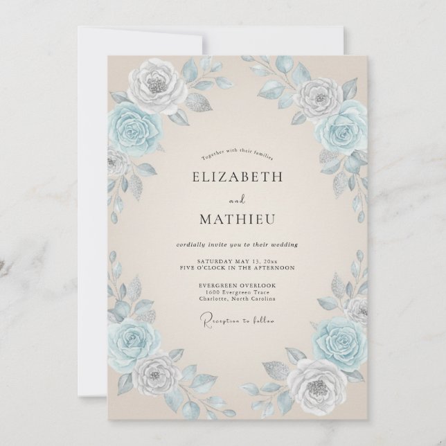 Invitación Boda con Champagne Azure Leafy (Anverso)