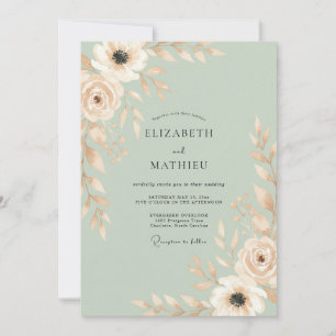 Invitación Boda con Champagne y Hojas de Menta Rosada