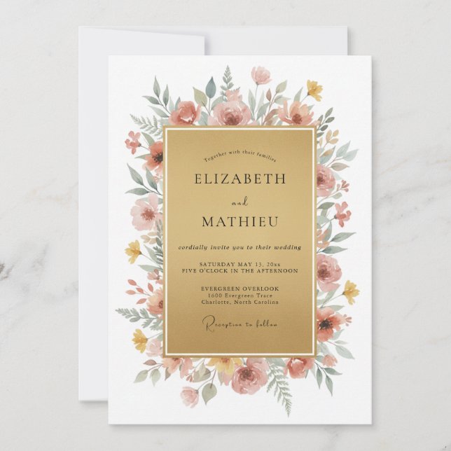Invitación Boda con champán, eucalipto y mauve (Anverso)