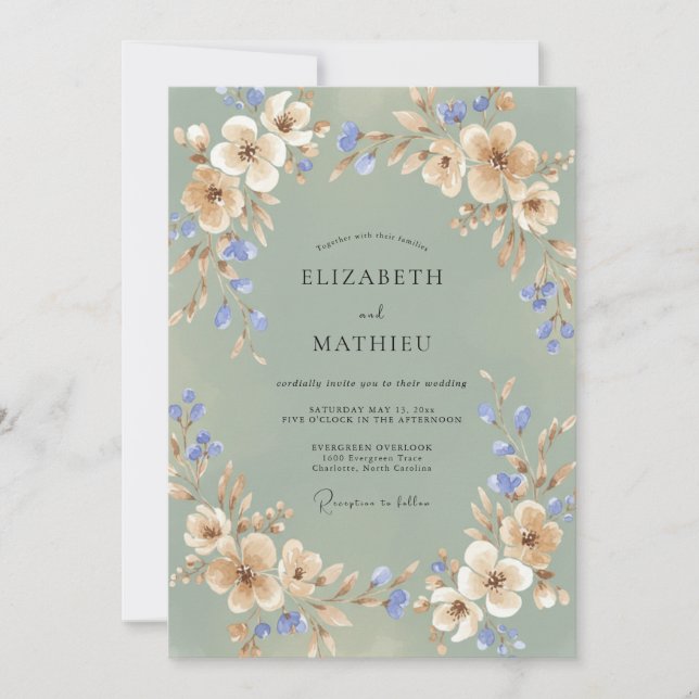 Invitación Boda con champán rosa pervinca peonía (Anverso)