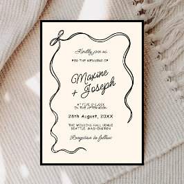 Invitación Boda con Cinta de Lazo Dibujada a Mano en Negro y