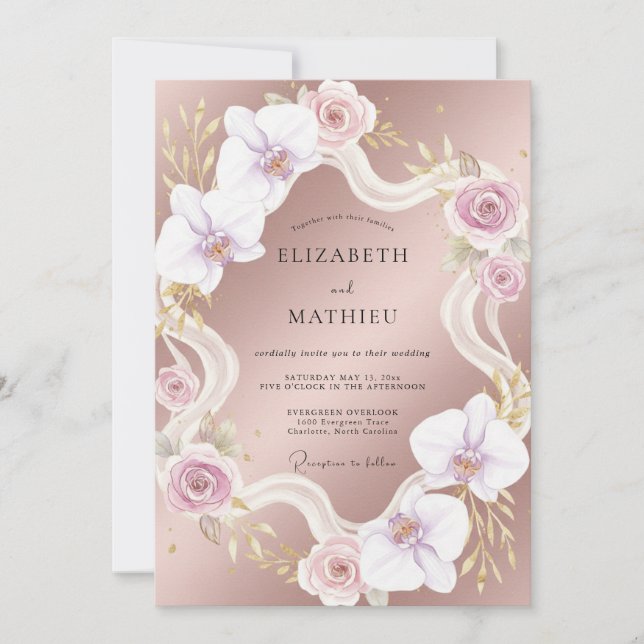Invitación Boda con Cinta de Orquídea Malva (Anverso)