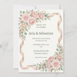 Invitación Boda con cinta de rosa rosa rubor