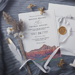 Invitación Boda con código QR boho de la silueta de destino S