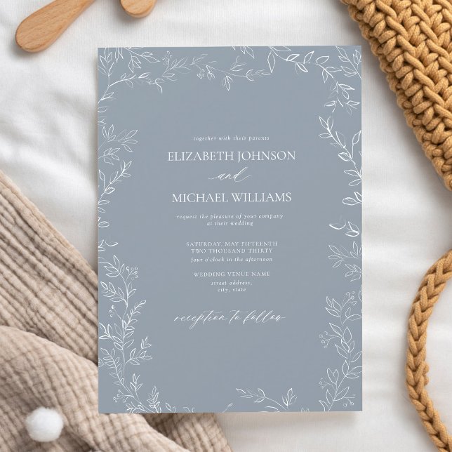 Invitación Boda con código QR botánico azul polvoriento (Subido por el creador)