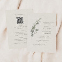 Boda con código QR botánico verde salvia moderno