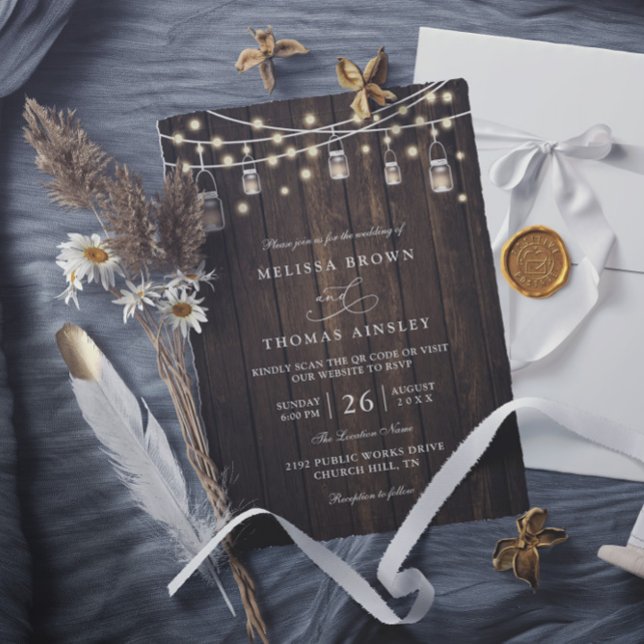 Invitación Boda con código QR Chic campestre de madera rústic (Subido por el creador)