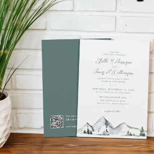 Invitación Boda con código QR de acuarela de montañas rústica