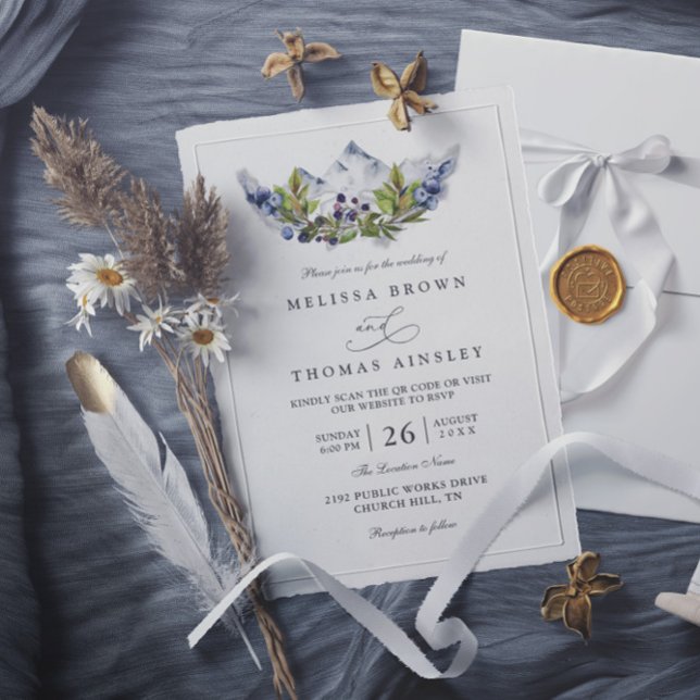 Invitación Boda con Código QR de Acuarela del Bosque de Monta (Subido por el creador)