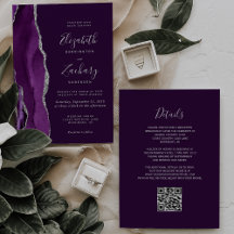 Boda con código QR de ágata plateada Deep Purple