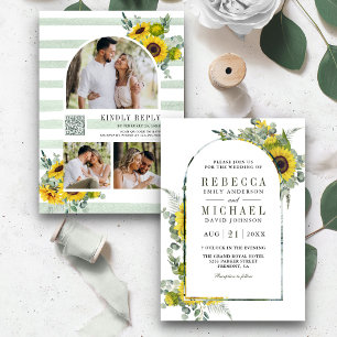 Invitación Boda con código QR de arco de eucalipto y girasol