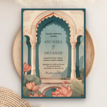 Boda con código QR de arco floral vintage de loto 