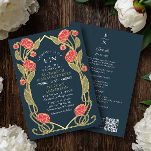 Invitación Boda con código QR de arte nuevo de peonía rosa el