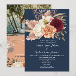 Invitación Boda con Código QR de Azul Marino y Borgoña