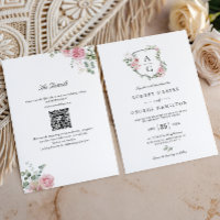 Boda con código QR de blasón de monograma floral r