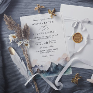 Invitación Boda con Código QR de Bosque de Montaña en Acuarel