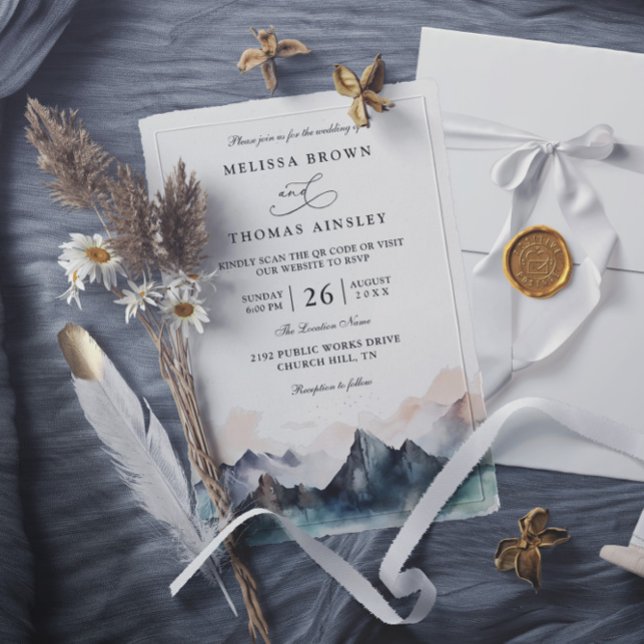 Invitación Boda con Código QR de Bosque de Montaña en Acuarel (Subido por el creador)