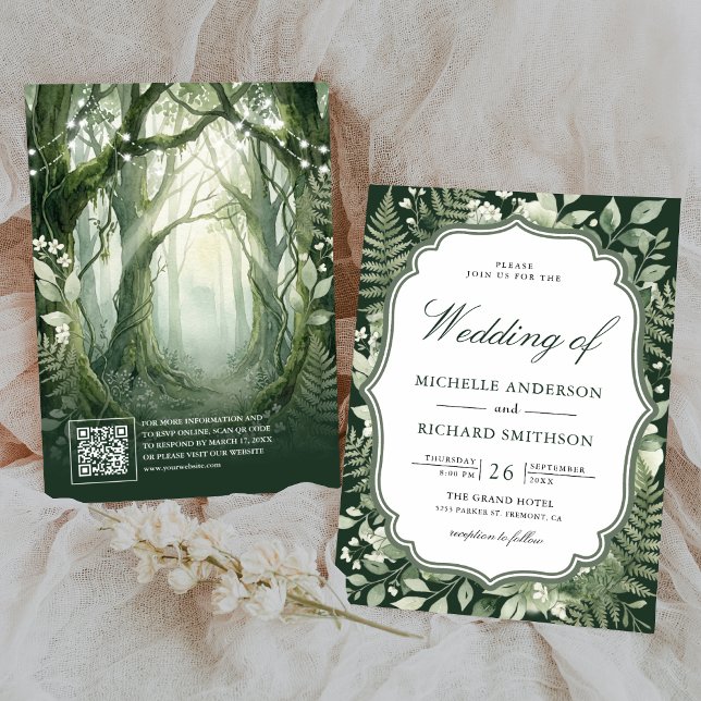Invitación Boda con código QR de bosque encantado acuarela (Subido por el creador)