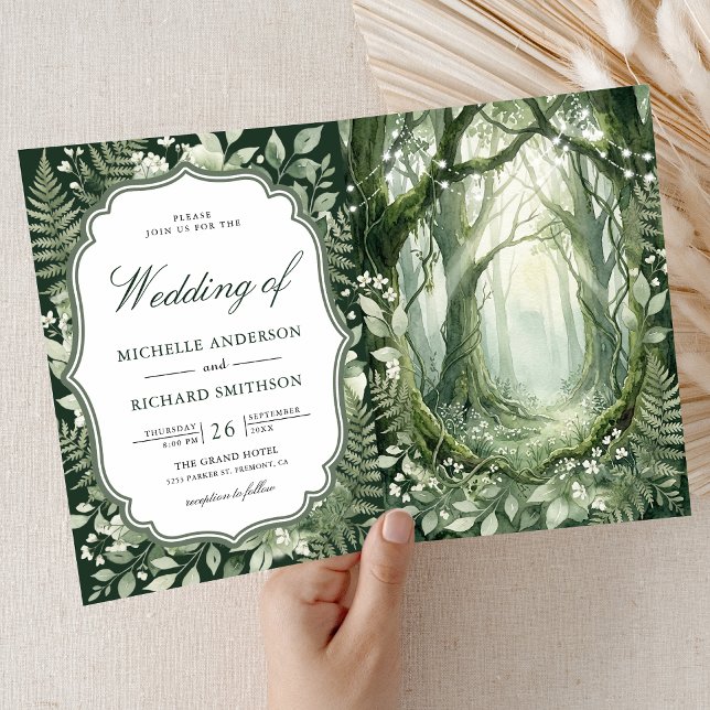 Invitación Boda con código QR de bosque encantado en acuarela (Subido por el creador)