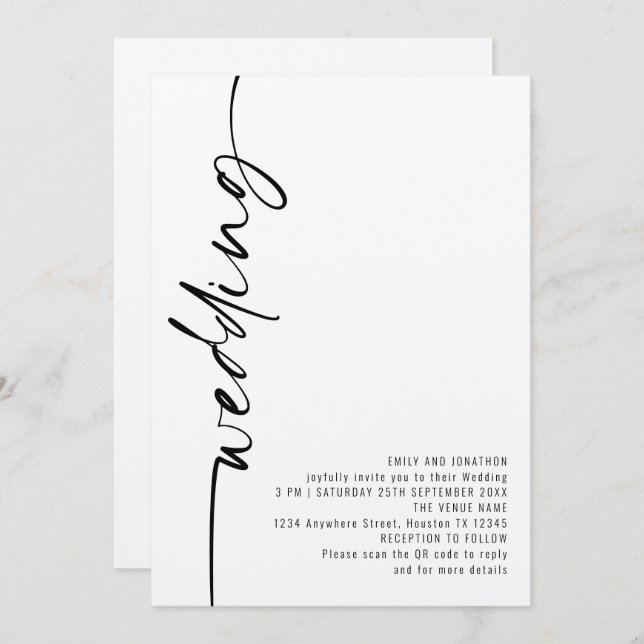 Invitación Boda con Código QR de Caligrafía Moderna (Anverso / Reverso)
