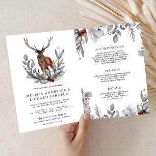 Invitación Boda con código QR de ciervo del bosque de acuarel