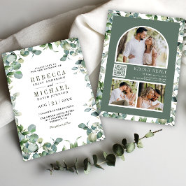 Invitación Boda con Código QR de Colaje de Fotos de Eucalipto