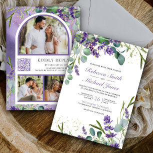 Invitación Boda con código QR de collage de fotos de eucalipt