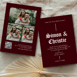Invitación Boda con Código QR de Collage de Fotos Vintage Mod