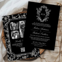 Boda con código QR de cresta de chinoiserie negro