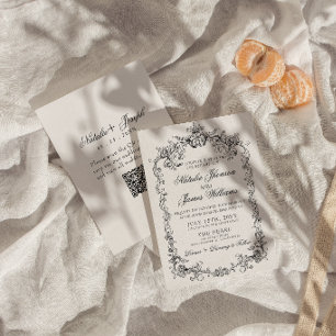 Invitación Boda con código QR de dinero antiguo en blanco y n